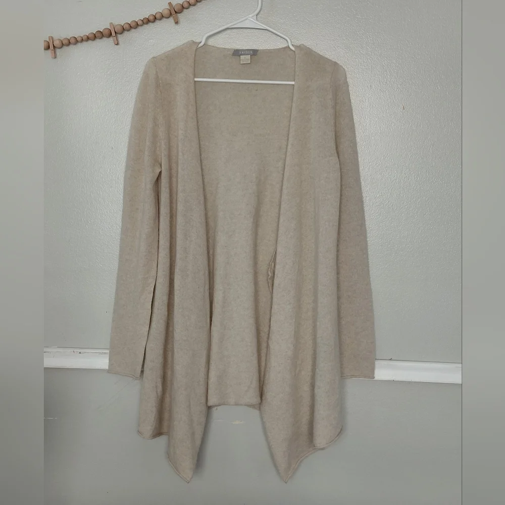 Hayden 100% Cashmere Waterfall Drapey Oatmeal Cream Ultra Light Cardigan - Picture 1 of 4